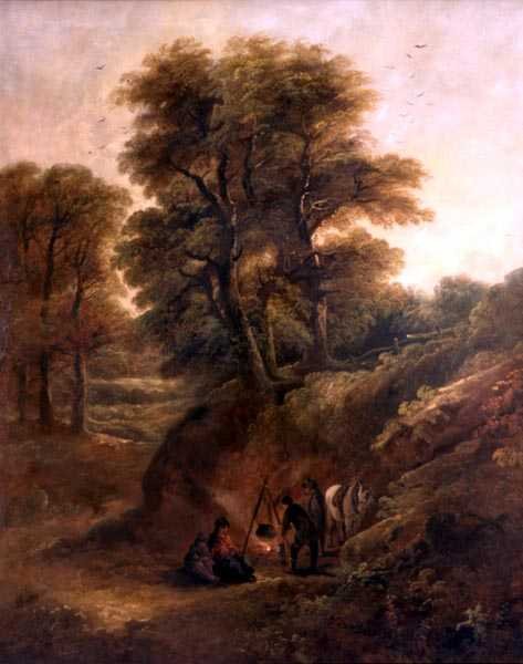 Waldlandschaft mit Zigeunern um ein Feuer von Joseph Barker