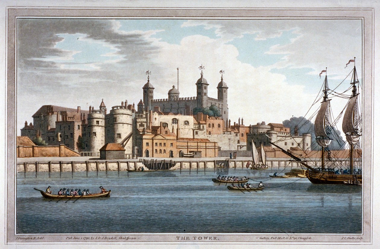 Südansicht des Tower of London mit Booten auf der Themse, 1795 von Joseph Constantine Stadler
