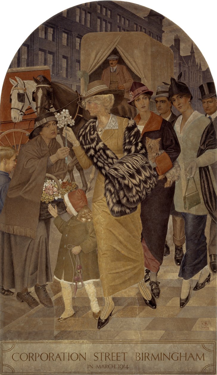 Corporation Street, Birmingham im März 1914 von Joseph Edward Southall