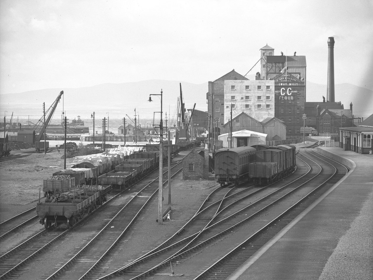 Ansicht von Fracht- und Güterwagen in den Abstellgleisen am Silloth-Dock von Joseph Hardman