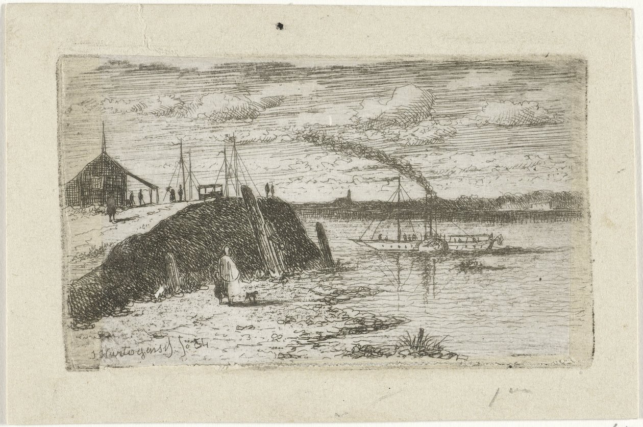 Flusslandschaft mit einem Dampfschiff von Joseph Hartogensis