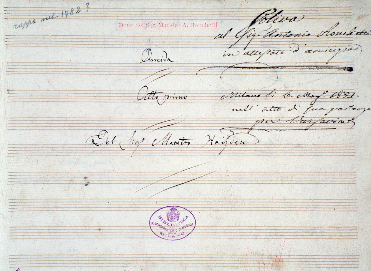 Erste Seite der Partitur des Menuetts in Armida von J. Haydn (1821) von Joseph Haydn