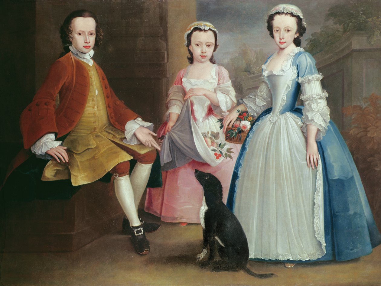 Sara, Anna und Evan Davies mit ihrem Hund von Joseph Highmore