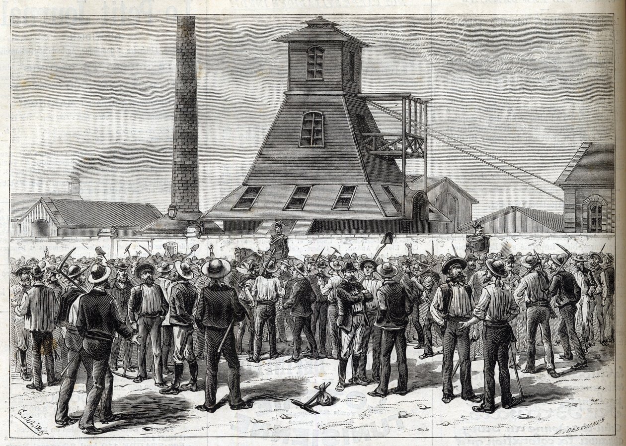 Streik in den Anzin-Minen (Pas-de-Calais) 1884 - Zeichnung von Julien - Gravur in „Le journal illustré“ 1884 von Joseph Julien