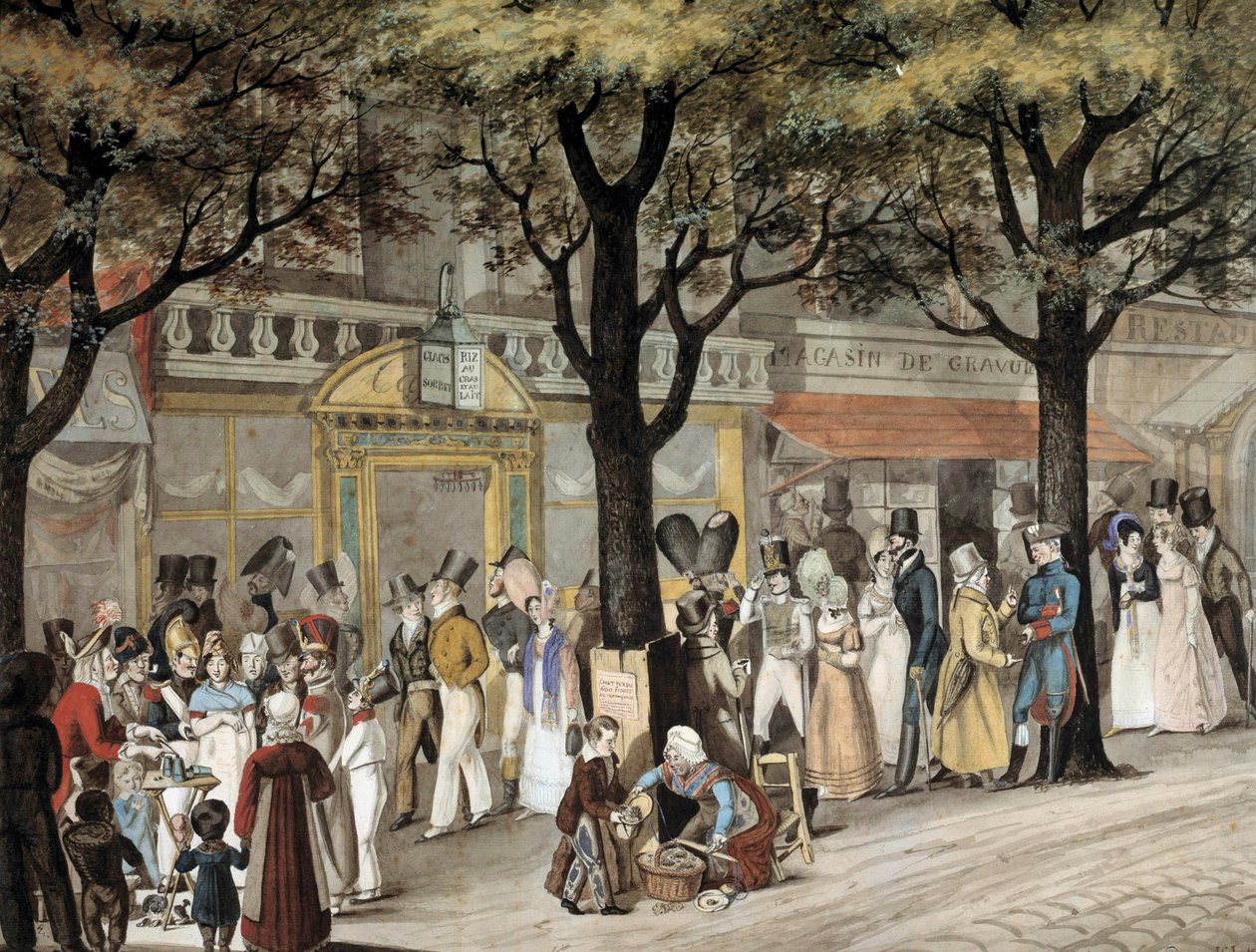 Spaziergang auf einem Boulevard in Paris im Jahr 1819 von Joseph Louis Hippolyte Bellange
