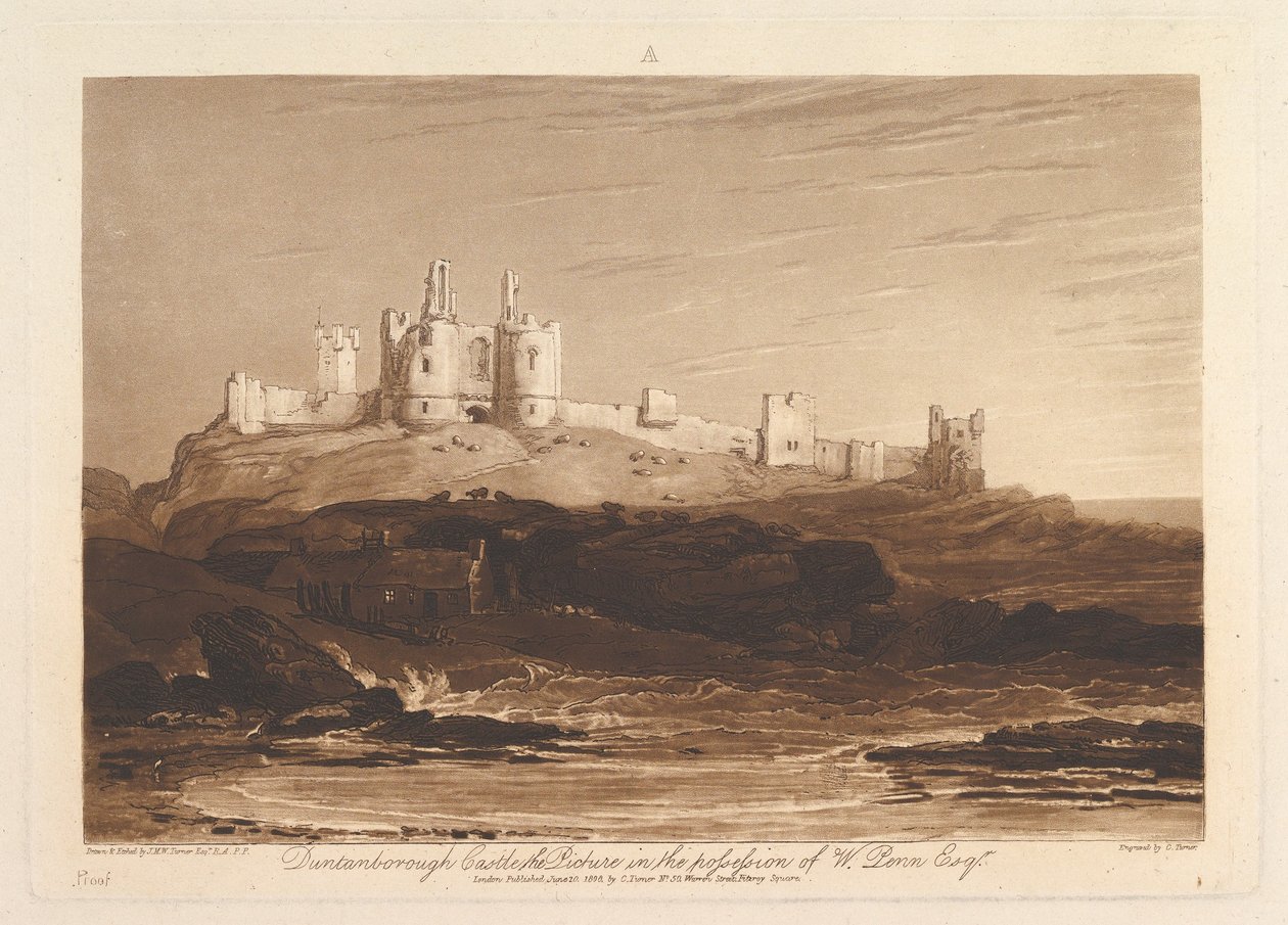 Dunstanborough Castle Liber Studiorum, Teil III, Platte 14, 10. Juni 1808 von Joseph Mallord William Turner