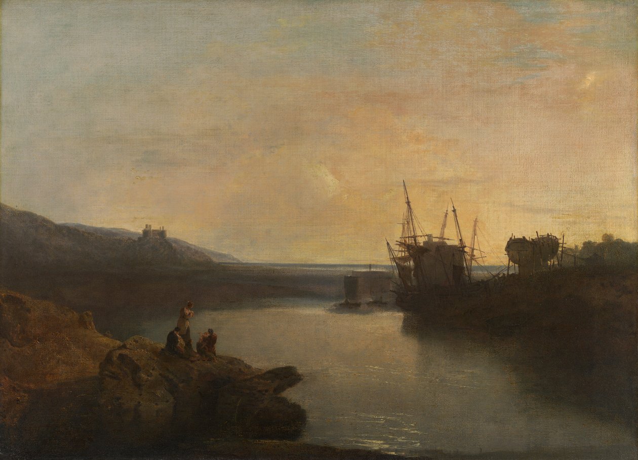 Harlech Castle, von Tygwyn Ferry, Sommerabenddämmerung [1799, Royal Academy of Arts, London, Ausstellungskatalog] von Joseph Mallord William Turner