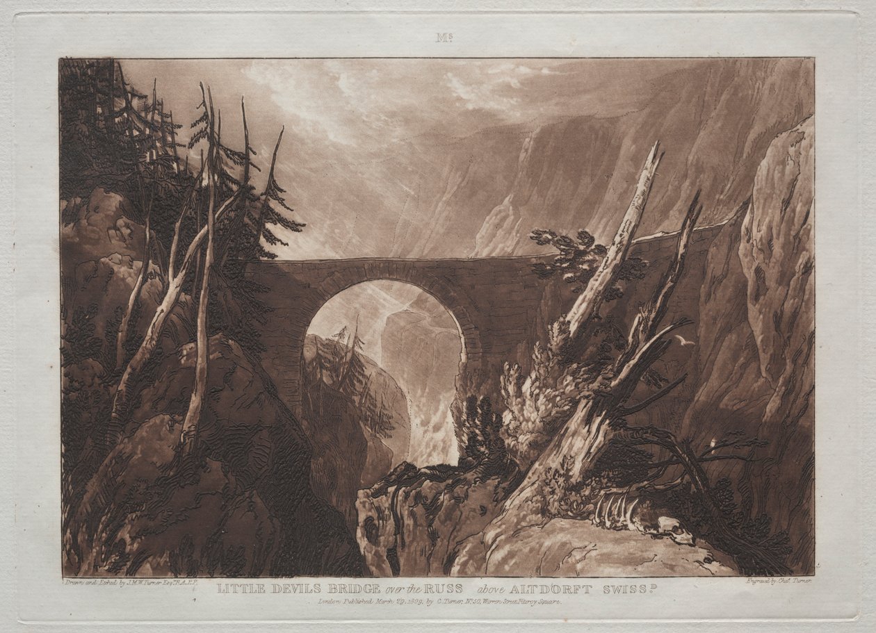Liber Studiorum: Kleine Teufelsbrücke über den Russ, oberhalb von Altdorf, Schweiz von Joseph Mallord William Turner