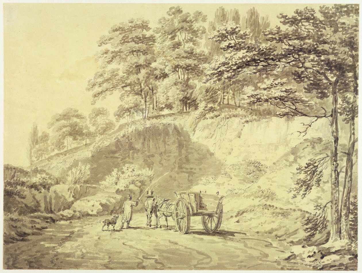 Mann mit Pferd und Wagen, der in einen Steinbruch fährt, ca. 1797 von Joseph Mallord William Turner