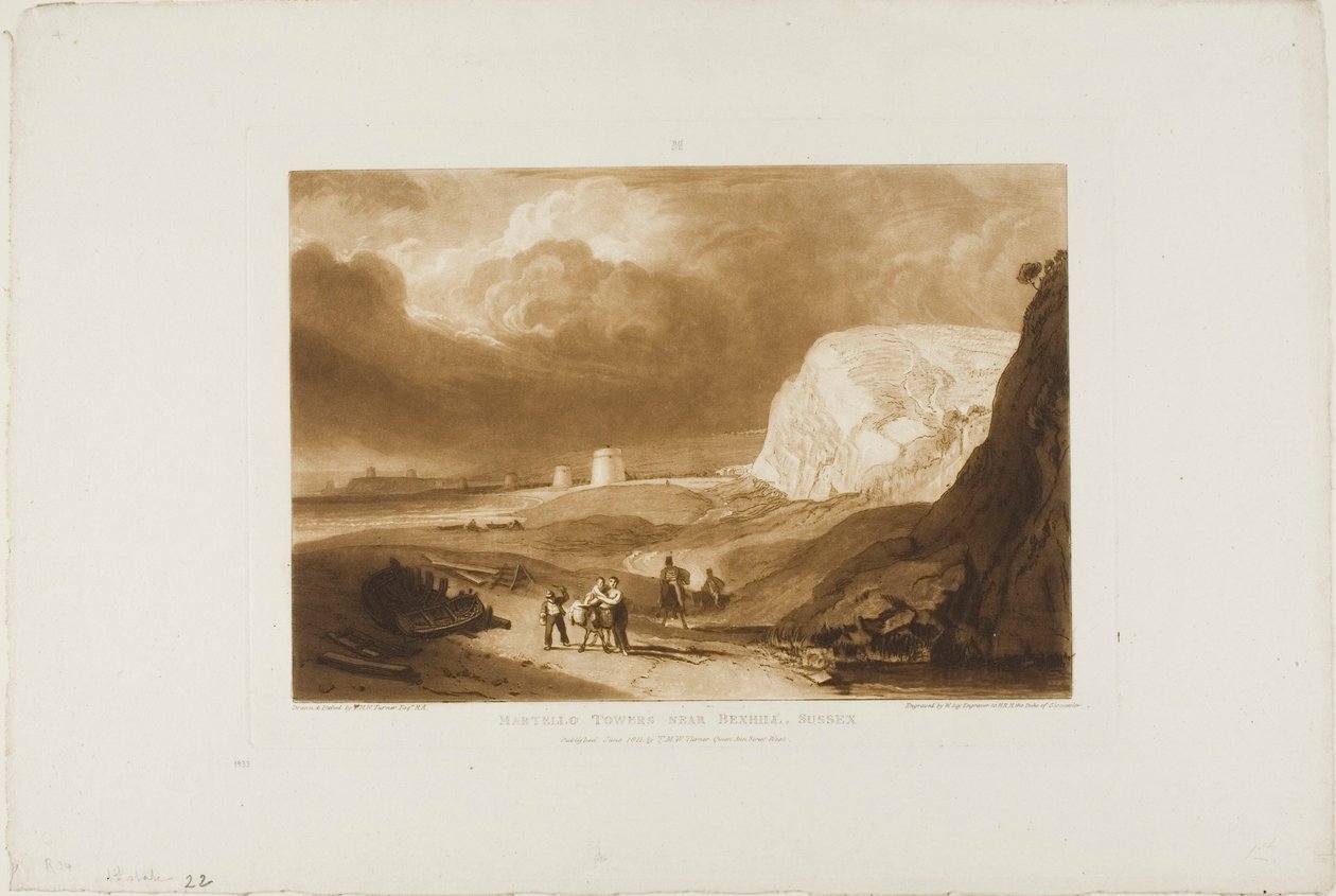 Martello-Türme in der Nähe von Bexhill, Sussex, Tafel 34 aus Liber Studiorum von Joseph Mallord William Turner