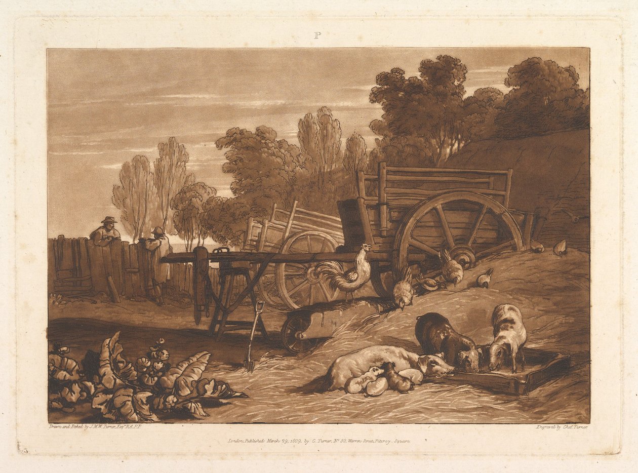 Der Bauernhof mit dem Hahn Liber Studiorum, Teil IV, Platte 17, 29. März 1809 von Joseph Mallord William Turner