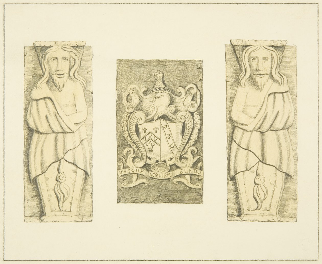 2 Figuren und Wappen vom Tor am Black Castle, Brislington von Joseph Manning