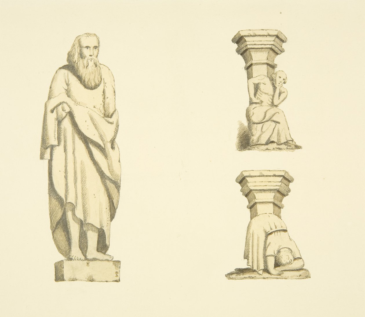Figur und zwei Konsolen in Nischen des Turms der St. Mary Redcliffe von Joseph Manning
