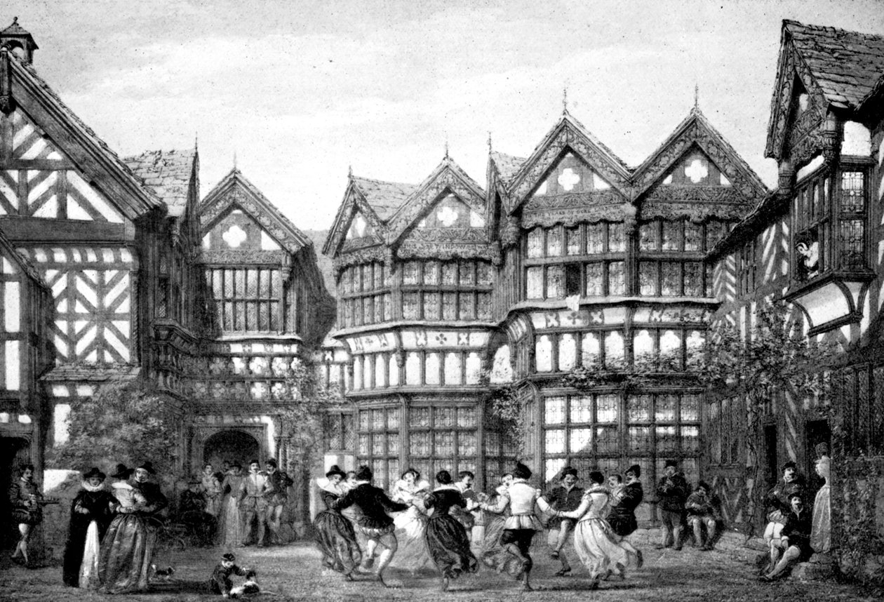 Fachwerk aus dem 16. Jahrhundert in Little Moreton, 1925 von Joseph Nash