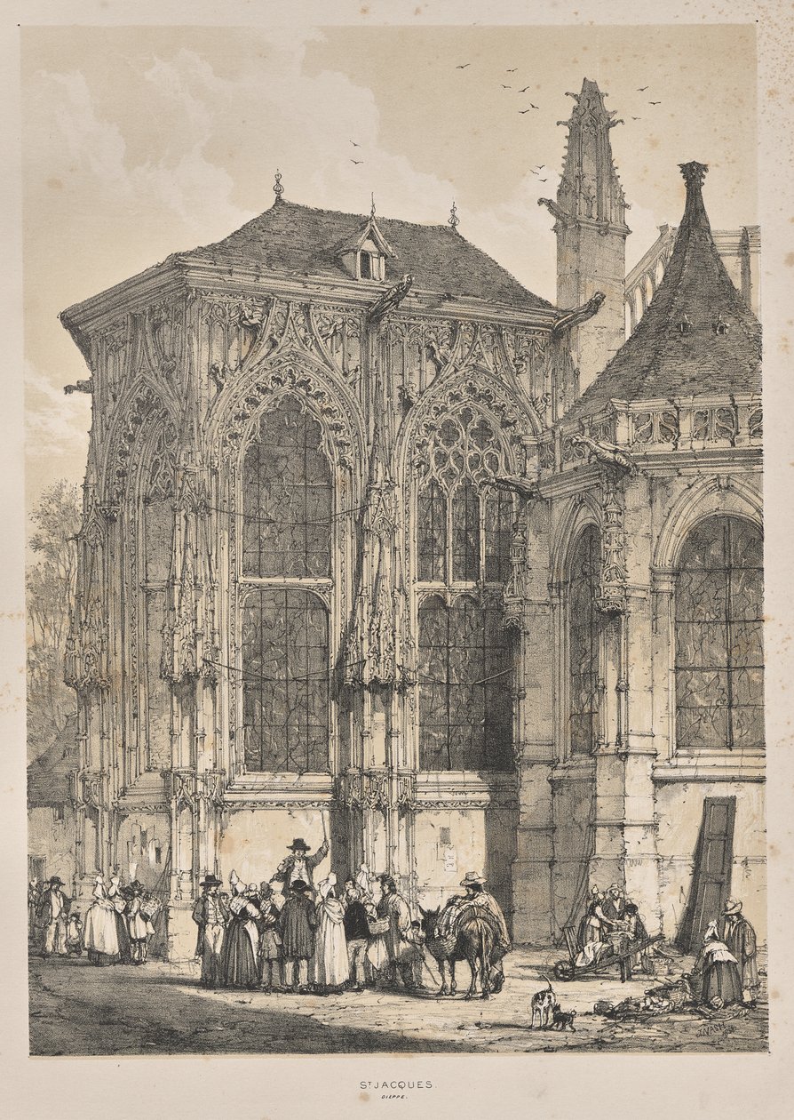 Architektur des Mittelalters: St. Jacques, Dieppe, Ostende, Außenansicht von Joseph Nash