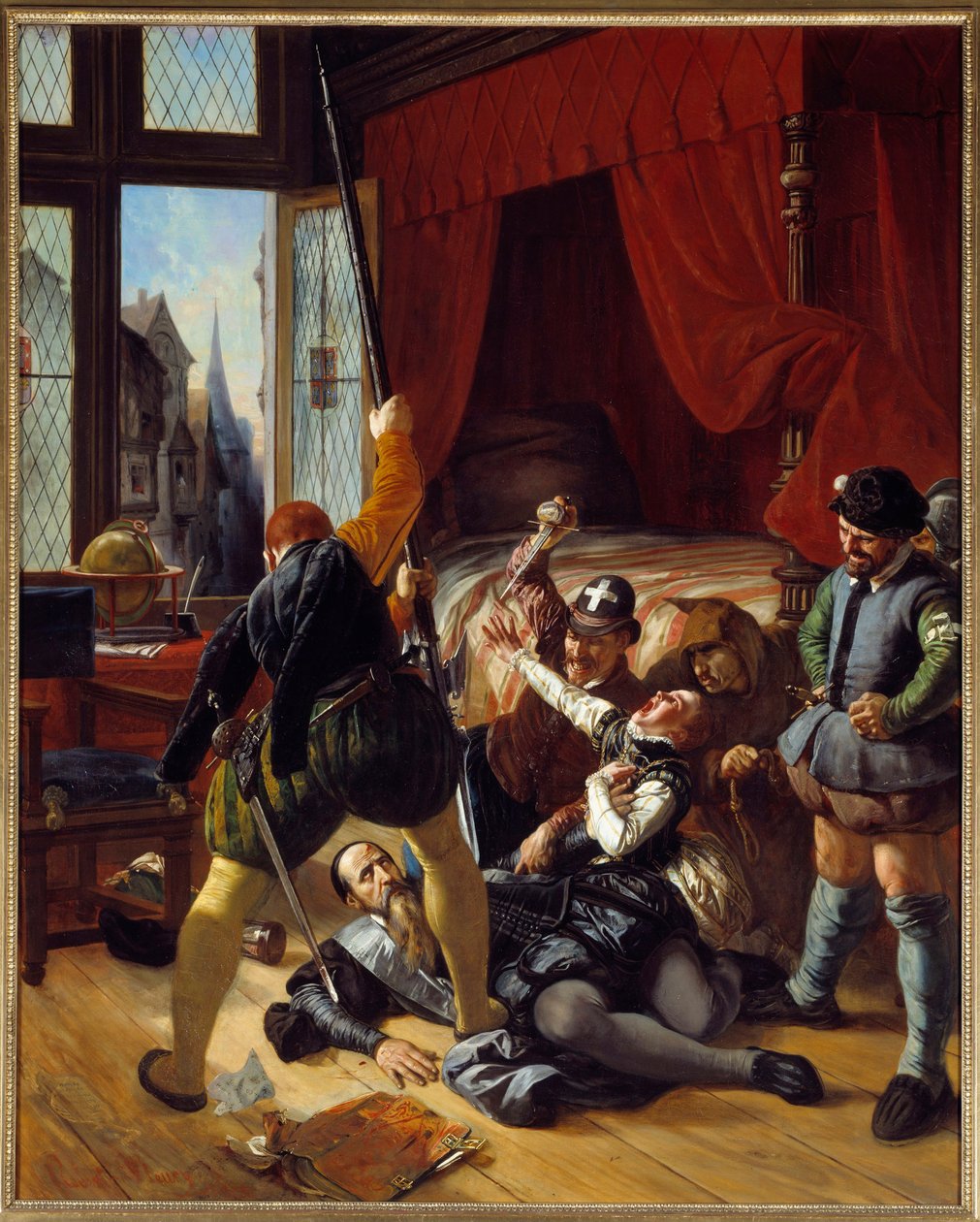 Religionskrieg: Szene der Bartholomäusnacht, Ermordung von Briou, Gouverneur des Prinzen von Conti, 24/08/1572 von Joseph Nicolas Robert Fleury
