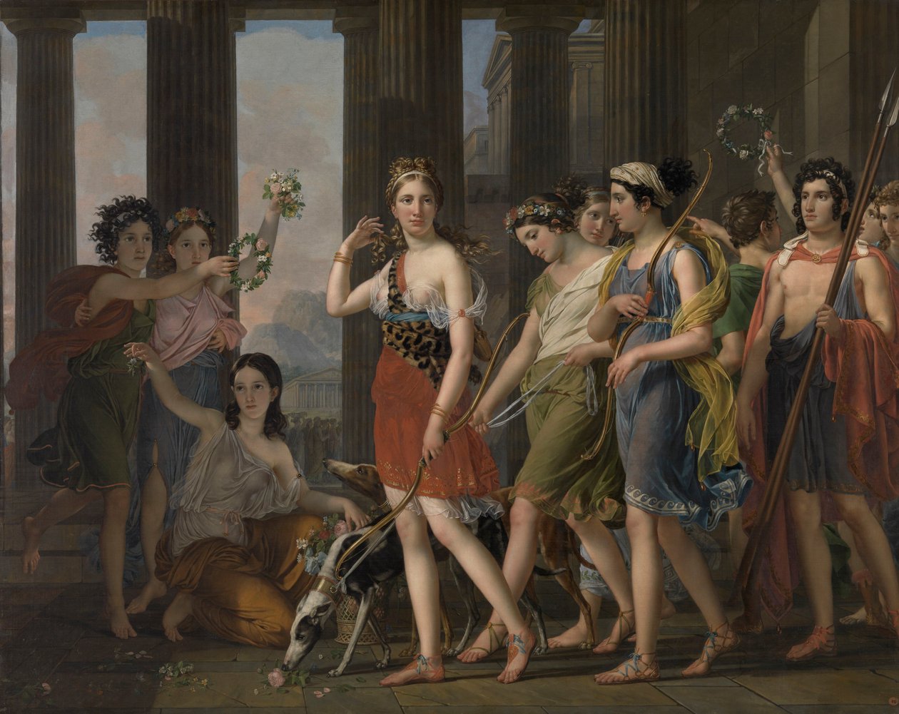 Die schöne Anthia führt ihre Gefährtinnen zum Tempel der Diana in Ephesus, um 1820 von Joseph Paelinck