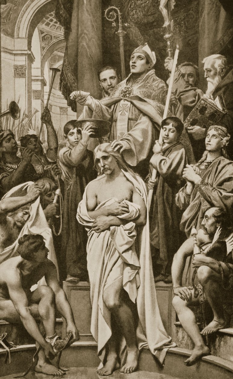 Die Taufe von Clovis, Reims, 496 n. Chr., Illustration aus 
