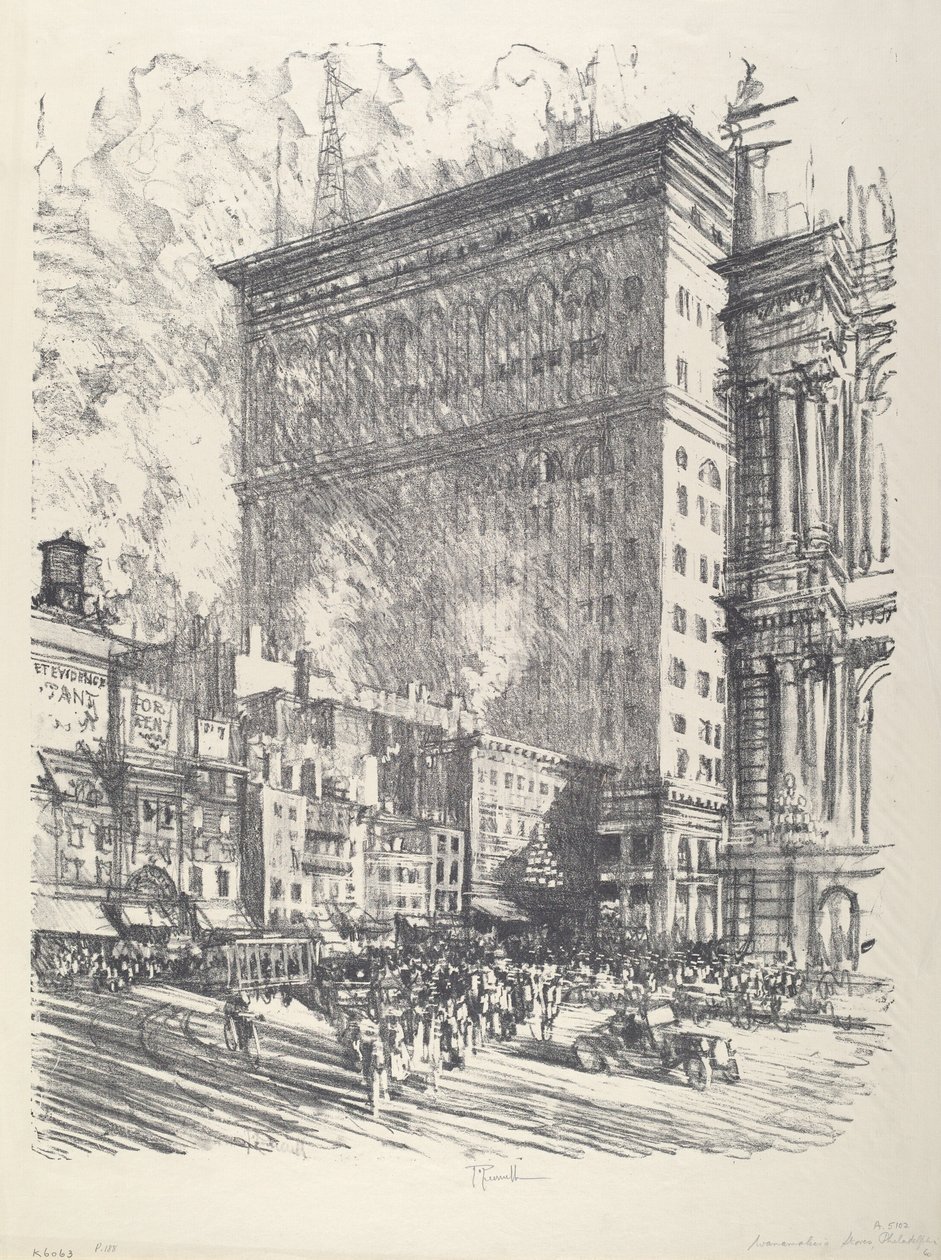 Rathausplatz und Wanamaker-Gebäude, 1912 von Joseph Pennell