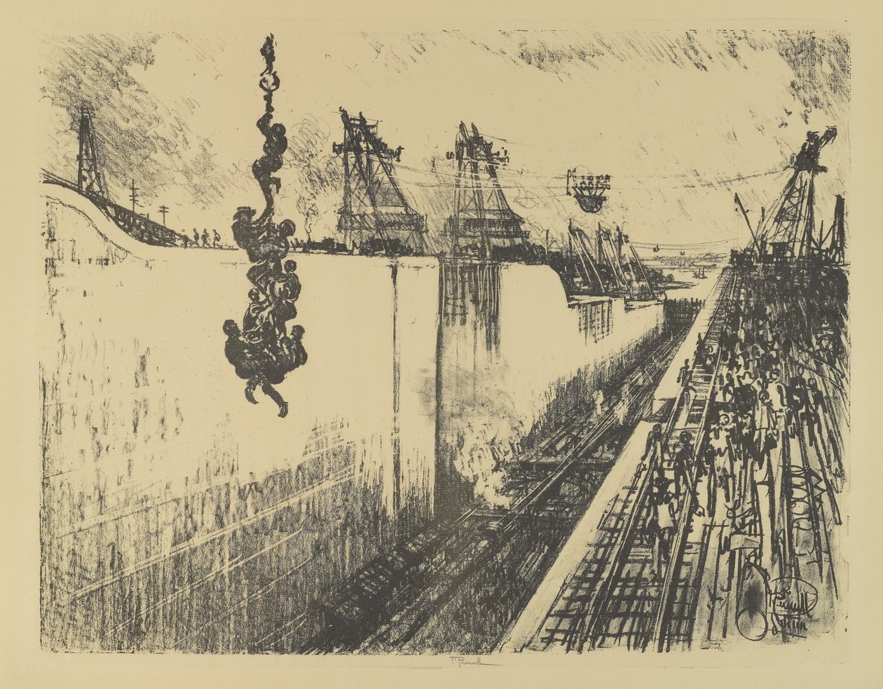 Abendessen, Gatun-Schleuse, 1912 von Joseph Pennell