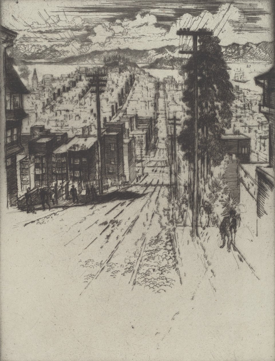 Hinunter und hinauf die Hügel zur Bucht, San Francisco, 1912 von Joseph Pennell