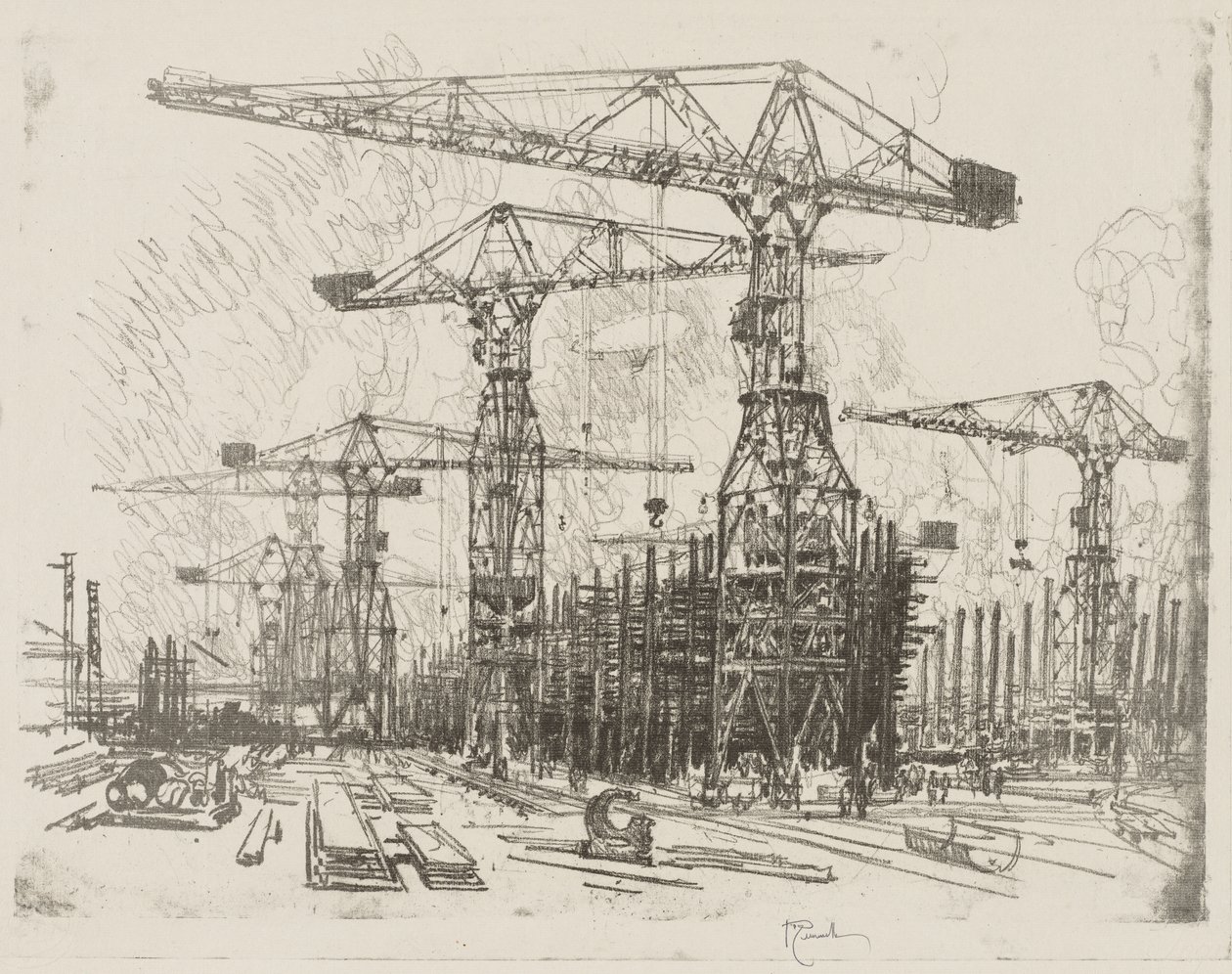 Englische Kriegsarbeit: Die alte Werft von Joseph Pennell