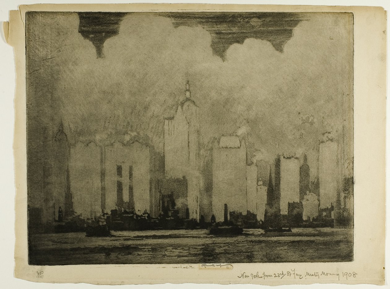 N.Y. von der 23. St. Fähre—Im Morgennebel von Joseph Pennell