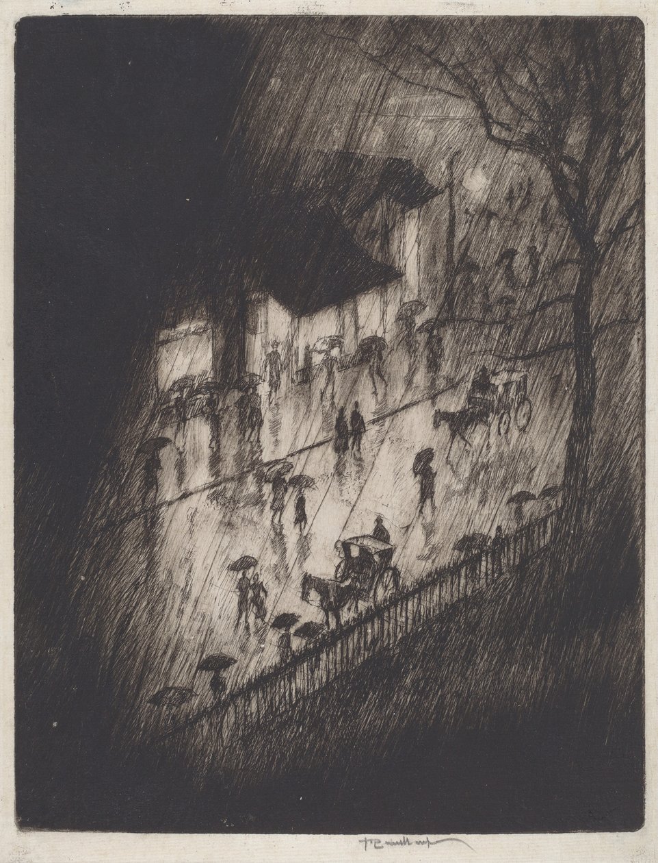 Regnerische Nacht, Charing Cross Geschäfte von Joseph Pennell