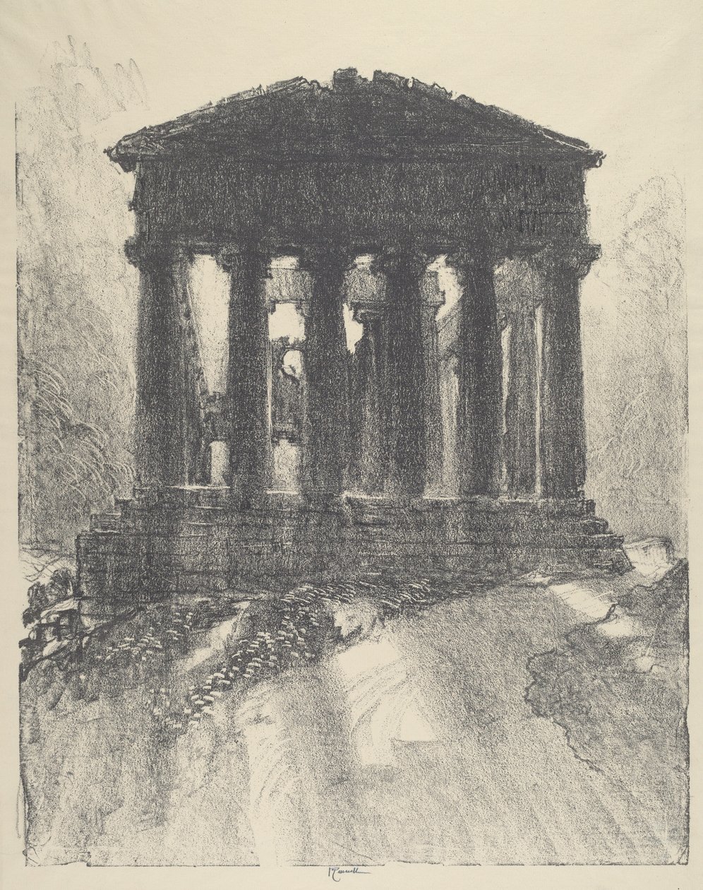 Sonnenaufgang hinter dem Tempel der Eintracht, Girgenti, 1913 von Joseph Pennell