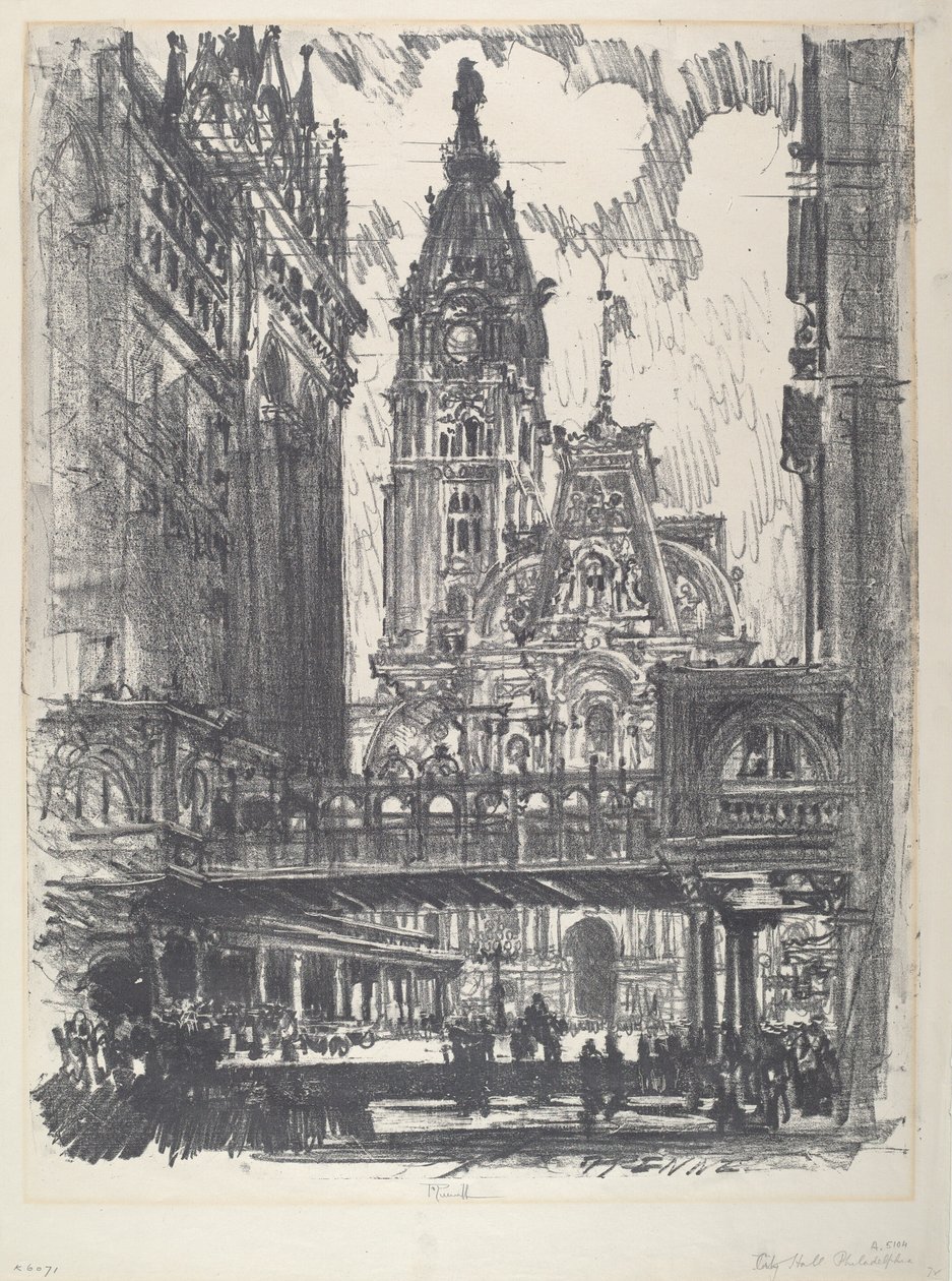 Das Rathaus und die Brücke über die Market Street von Joseph Pennell