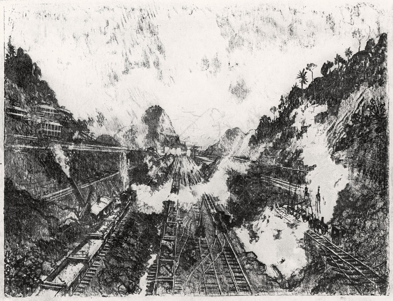 Der Schnitt in Richtung Ancon Hill, Platte XVII aus Der Panamakanal von Joseph Pennell, 1912 von Joseph Pennell