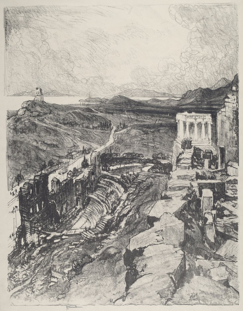 Das Odeon, Athen, 1913 von Joseph Pennell