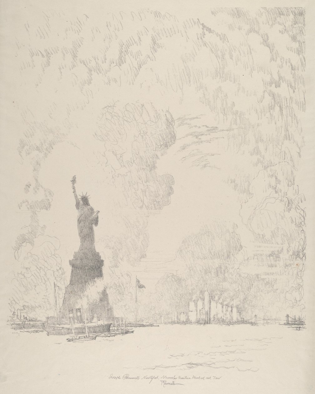 Die Statue, New Yorker Bucht von Joseph Pennell