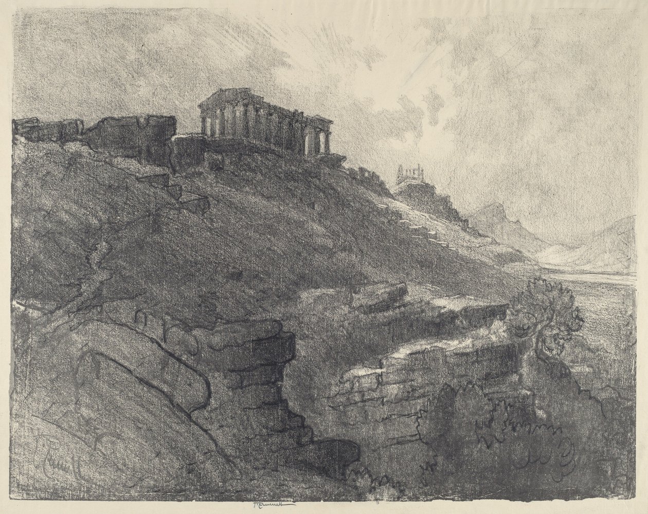 Die Tempel auf der Mauer, Girgenti von Joseph Pennell