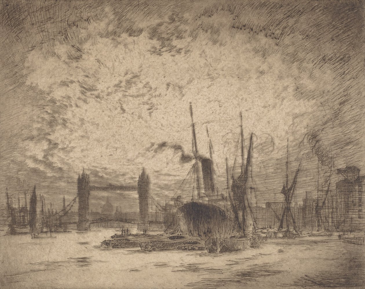 Tower Bridge, Abend, 1905 von Joseph Pennell