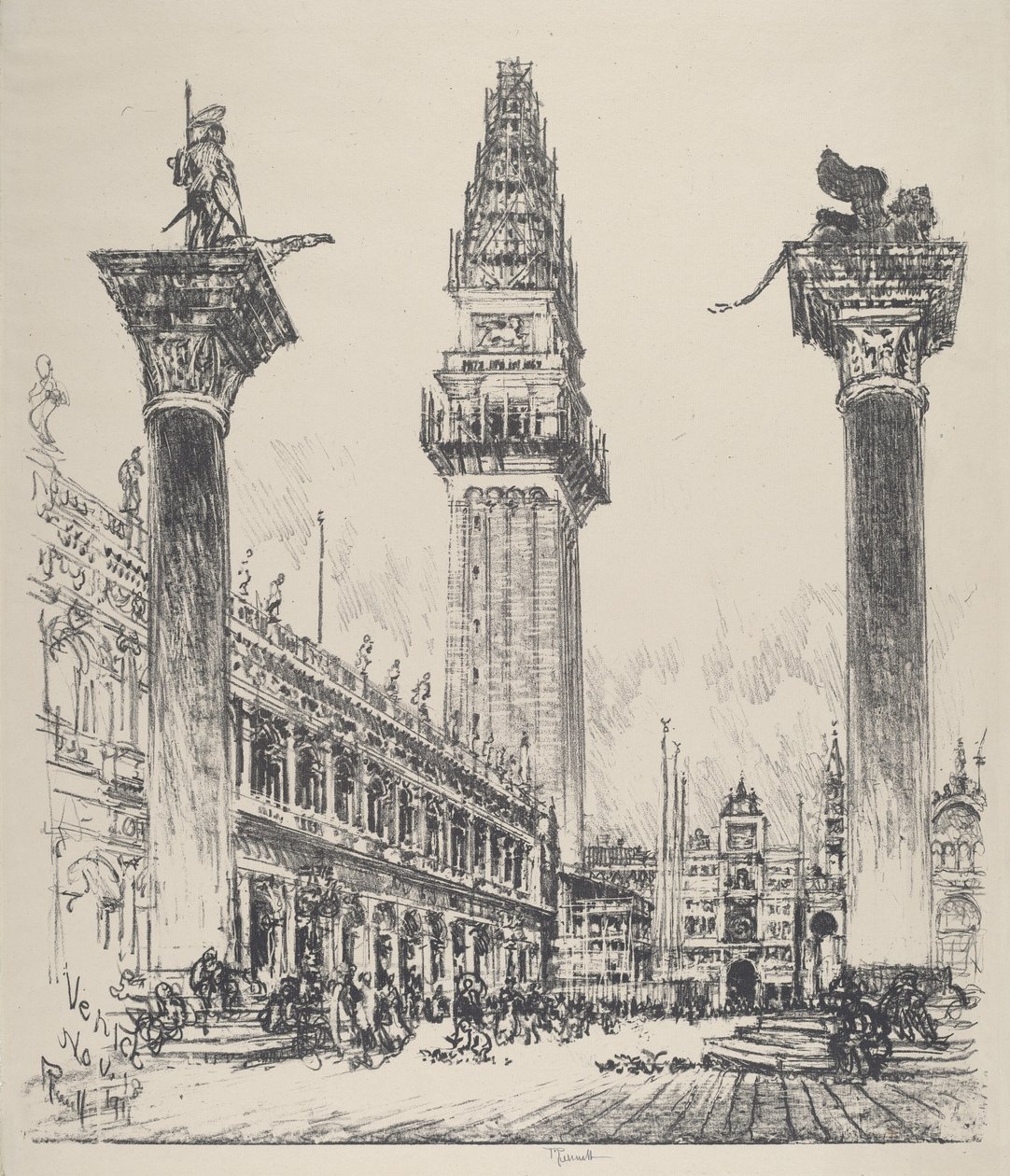 Venedig, Wiederaufbau des Campanile von Joseph Pennell