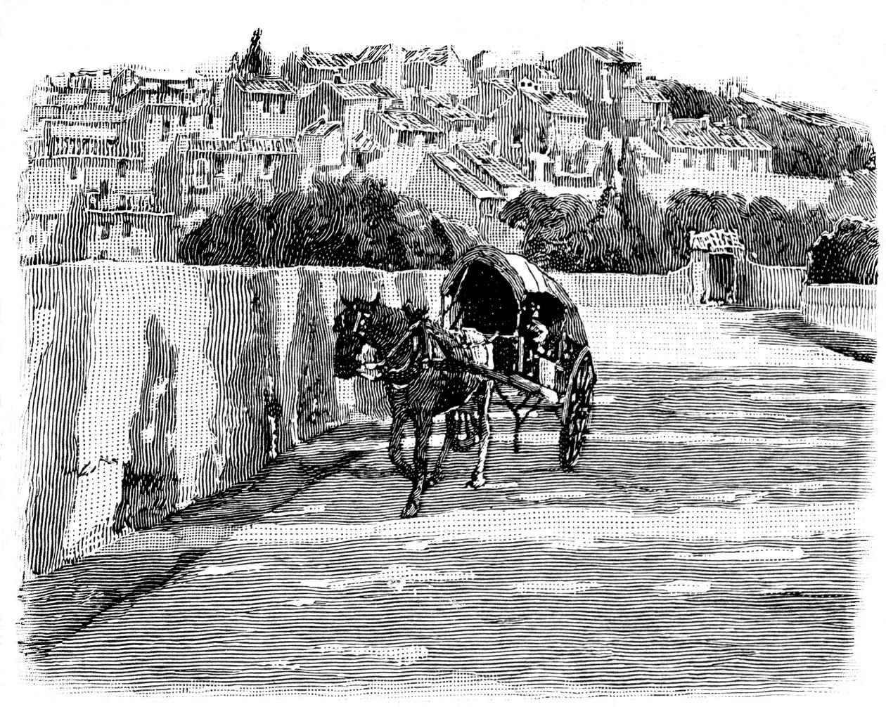 Dorf im Süden Frankreichs mit Pferdekutsche. Gravur von Joseph Pennell 1888 (Detail) von Joseph Pennell