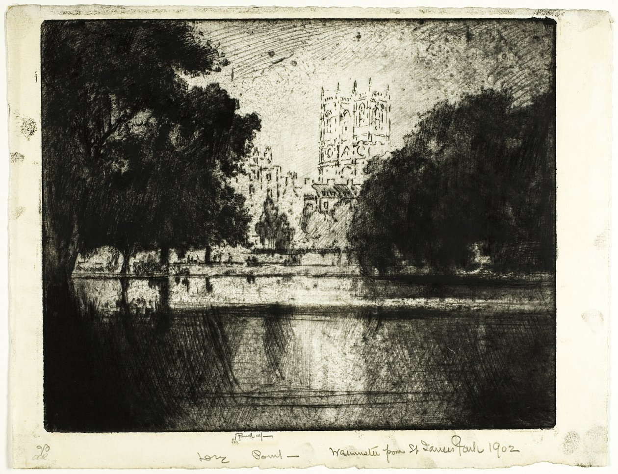 Westminster Türme, vom Saint James Park aus von Joseph Pennell