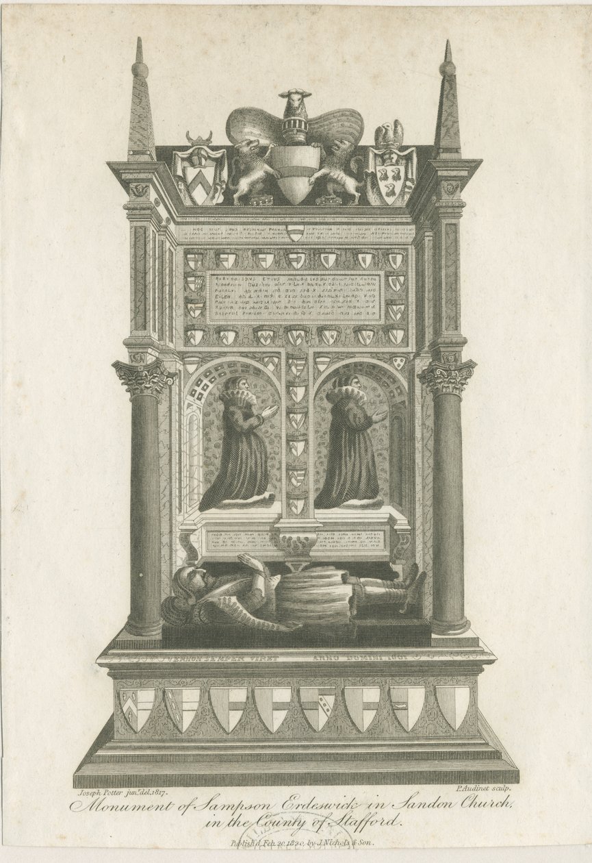 Sandon Kirche - Grab von Sampson Erdeswicke: Gravur von Joseph Potter