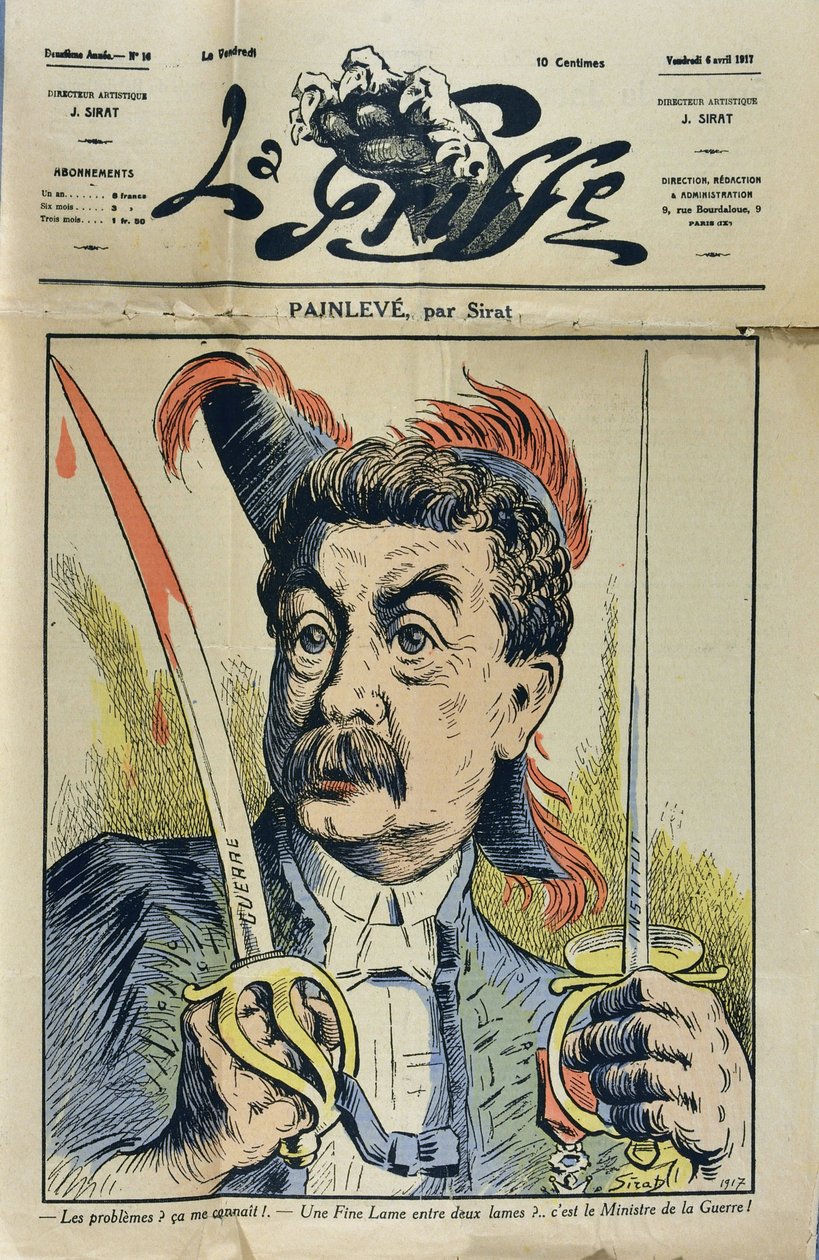 Porträt des französischen Mathematikers und Politikers Paul Painlevé, Karikatur von Sirat in „La Griffe“ 1917 von Joseph Sirat