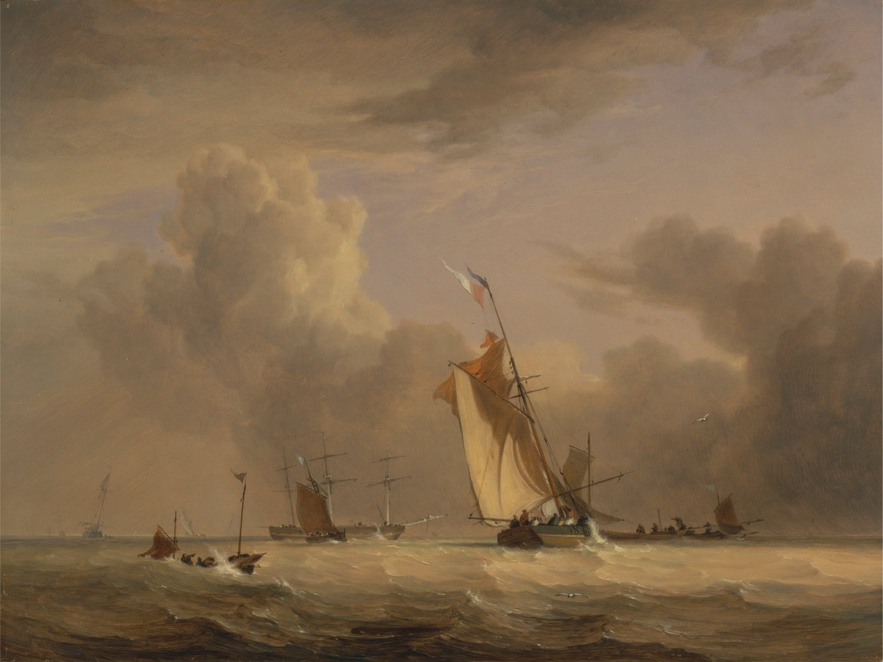 Fischerboot und andere Schiffe bei starkem Wind von Joseph Stannard