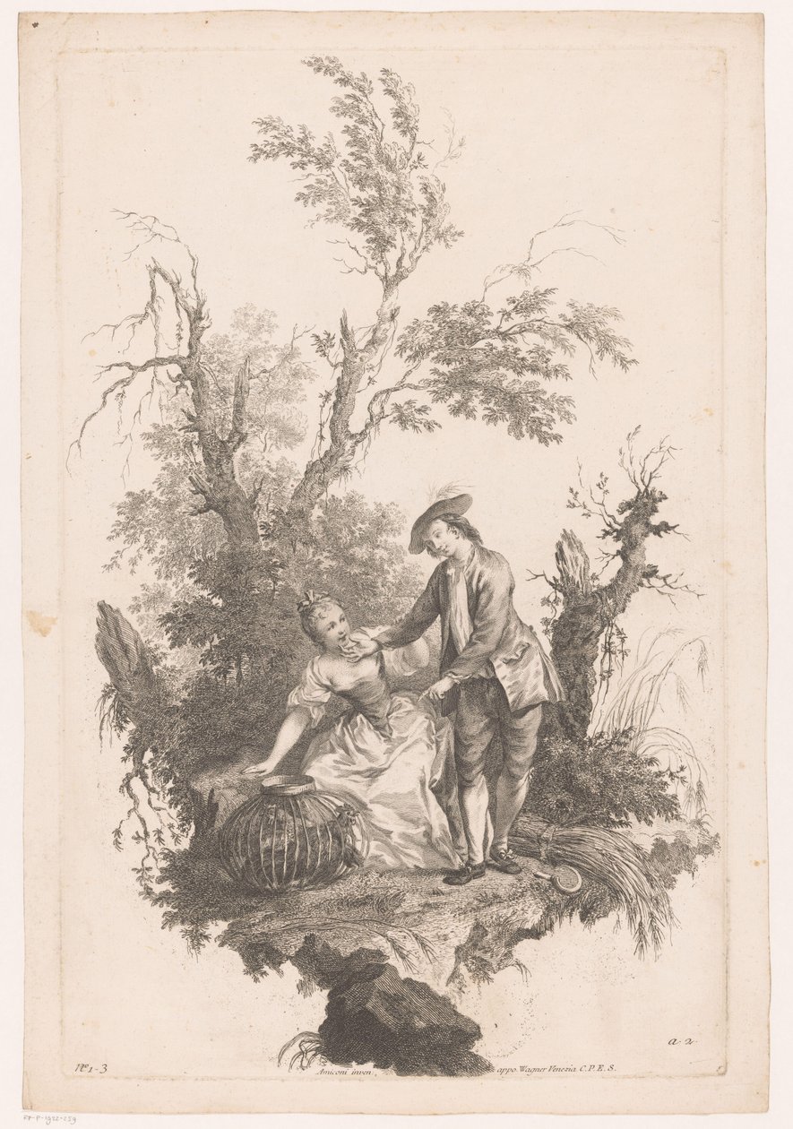 Mann und Frau mit einem Korb voller Geflügel von Joseph Wagner (possibly)
