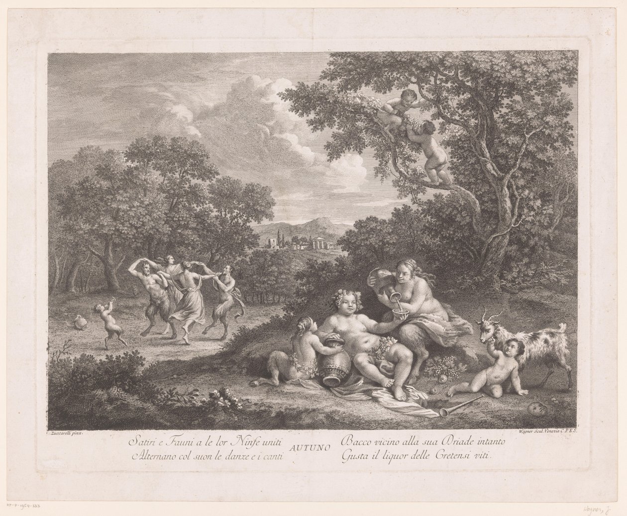 Landschaft mit Bacchus und tanzenden Satyrn und Mänaden von Joseph Wagner