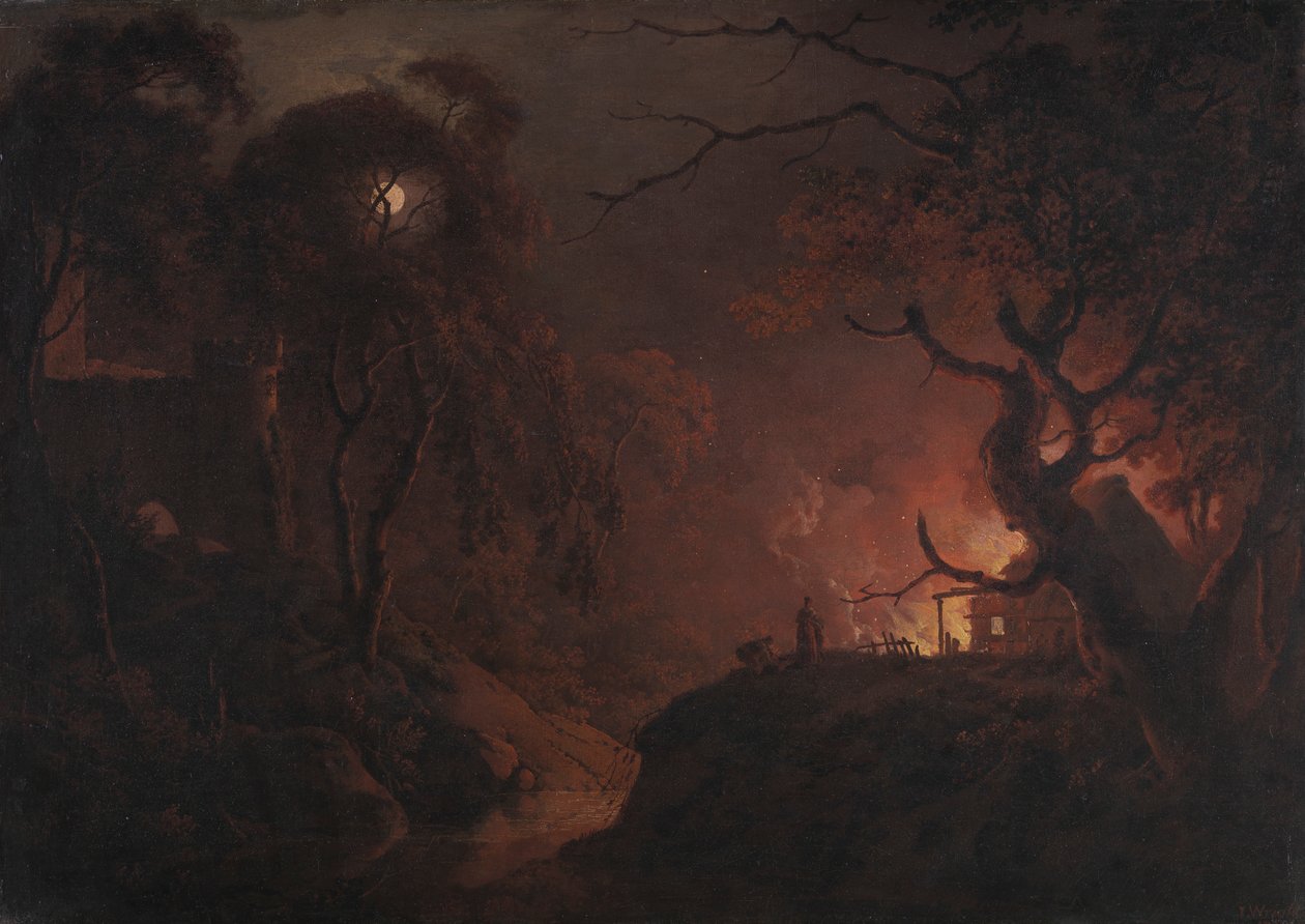 Brennendes Cottage bei Nacht von Joseph Wright of Derby