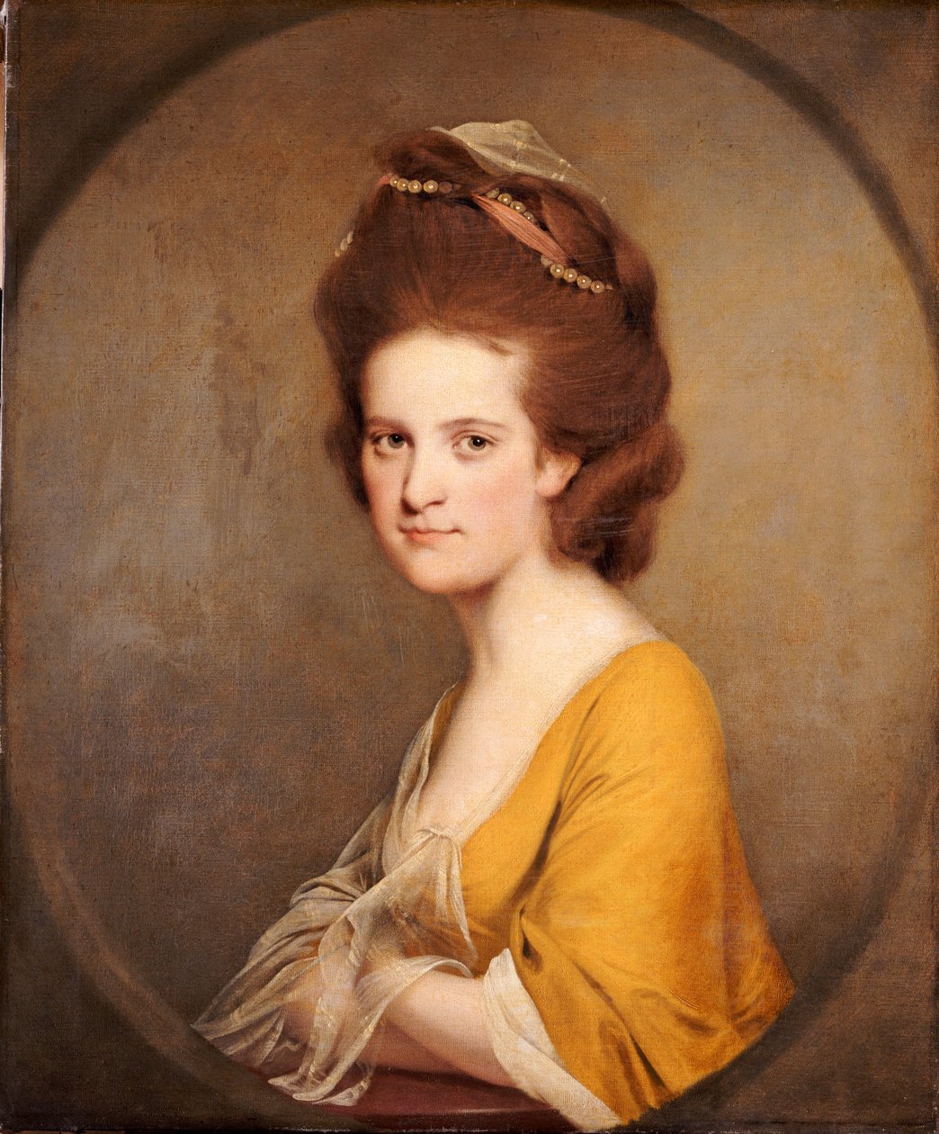 Porträt von Dorothy Hodges, halbe Länge, in einem gelben Kleid von Joseph Wright of Derby