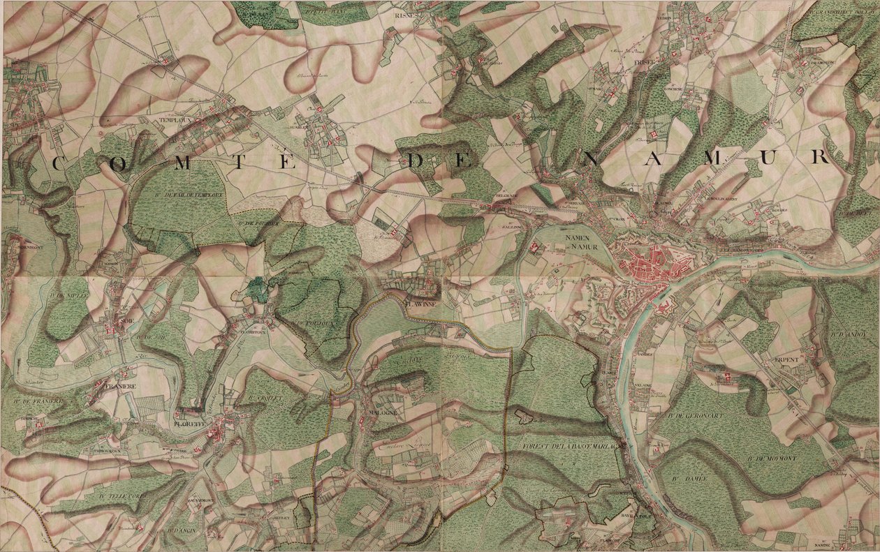 Karte von Namur von Joseph de Ferraris
