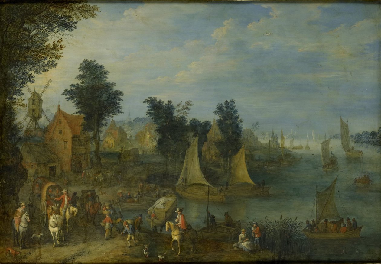 Dorf am Flussufer von Joseph van Bredael
