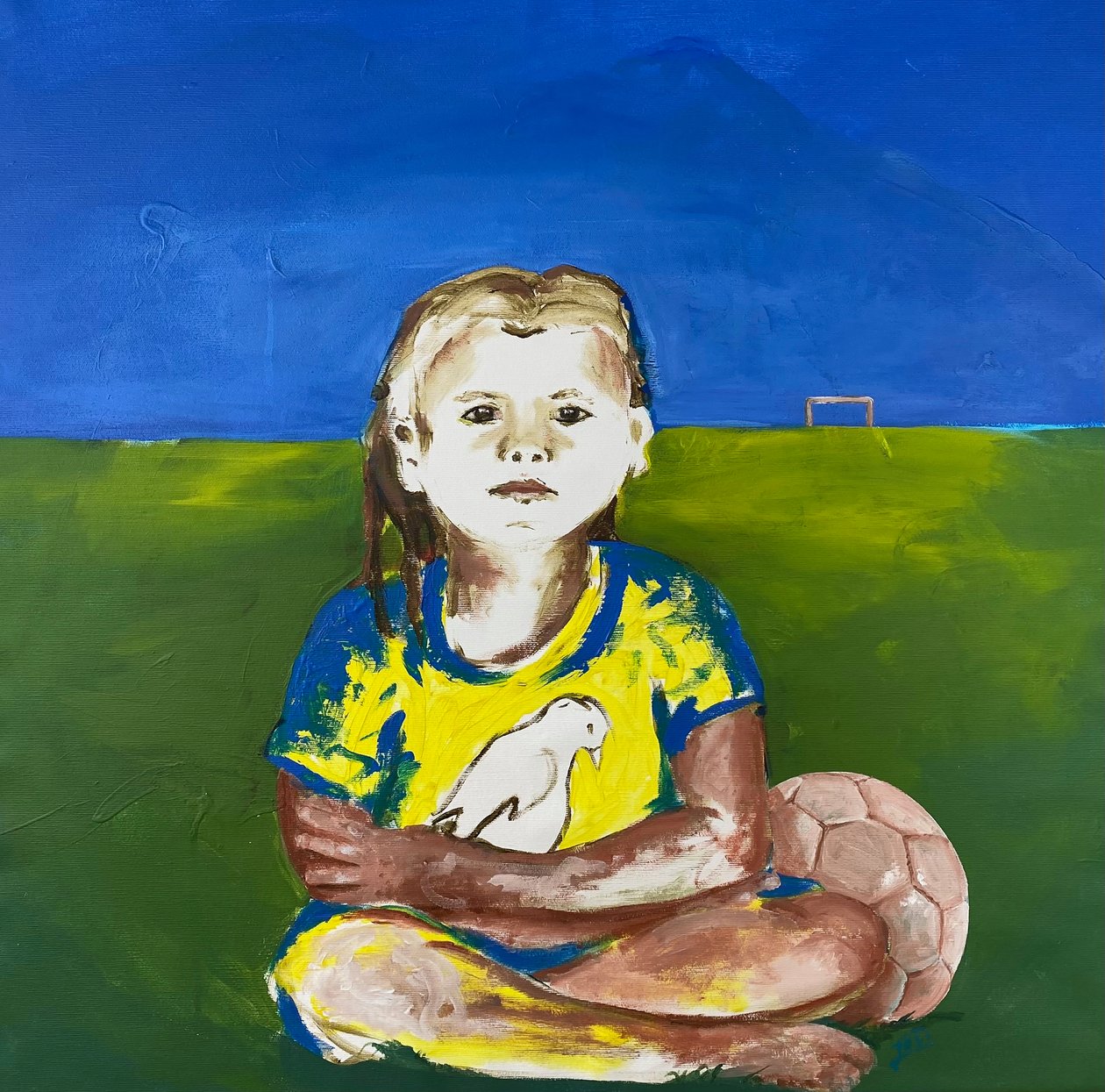 Mädchen mit Taube, 2022 von Josephine Henning
