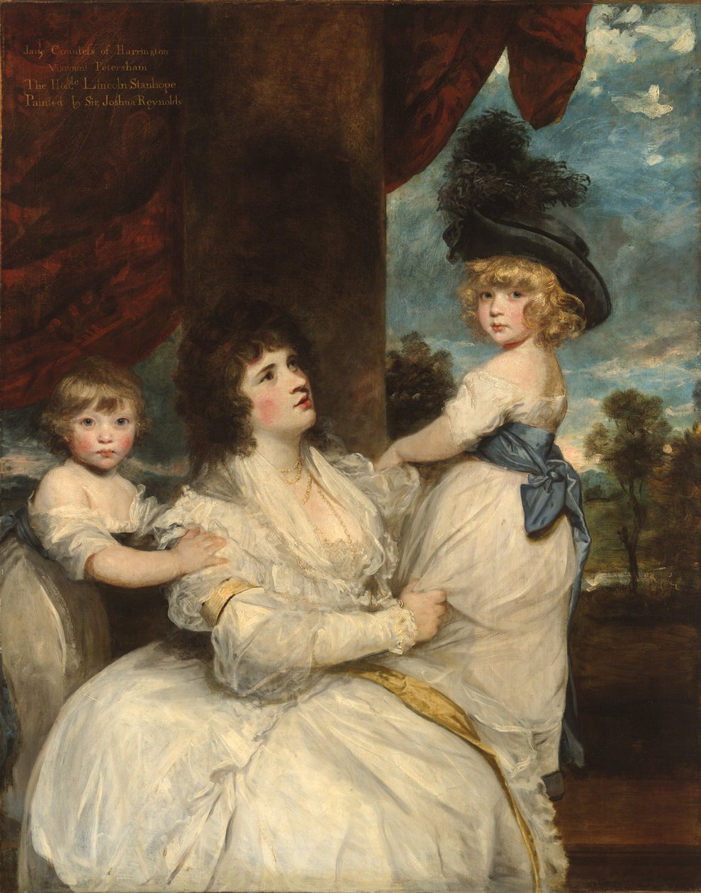 Porträt von Jane, Gräfin von Harrington, mit ihren Söhnen, dem Viscount Petersham und dem Ehrenwerten Lincoln Stanhope von Joshua Reynolds