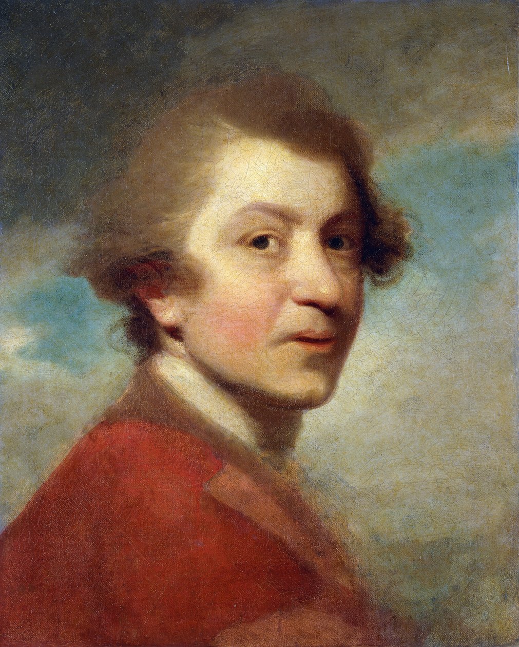 Porträt des Künstlers, Kopf und Schultern, in einem roten Gewand eines Doktors der Rechte und weißem Halstuch - Unvollendet von Joshua Reynolds
